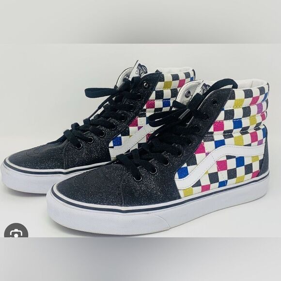Vans Kids Checkered High-Top Sneakers - Black, Pink, Blue, Yellow - Picture 1 of 8